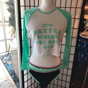 Two piece swimsuit with  cropped rash guard